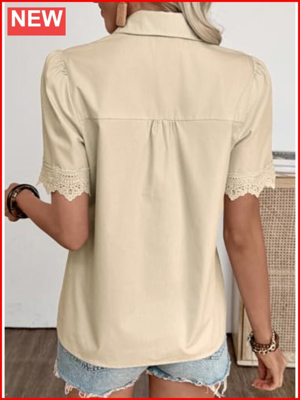 Womens Casual V Neck Short Sleeve Button Down Shirt Blouse Office Boho Top - Picture 2 of 6